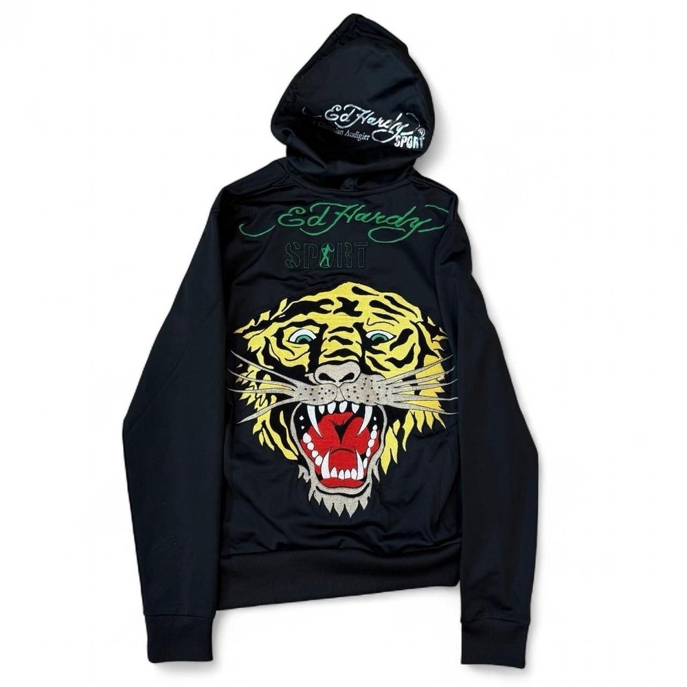 Vintage Ed Hardy By Christian Audigier Black Track Jacket Adult Size Small Y2K
